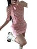 Pink Plaid Bow Neck Dress Women's Summer New Irregular Slim and Thin Sexy Hip Skirt