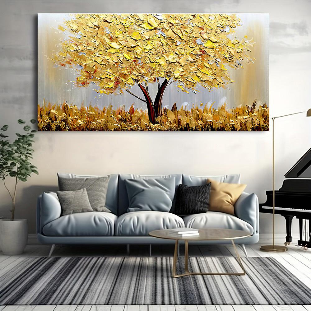 Pintura a Óleo Árvore do Dinheiro Dourada Sobre Tela Pôsteres e Impressões Arte de Parede Moderna Imagem Decoração de Casa Para Sala de Estar F