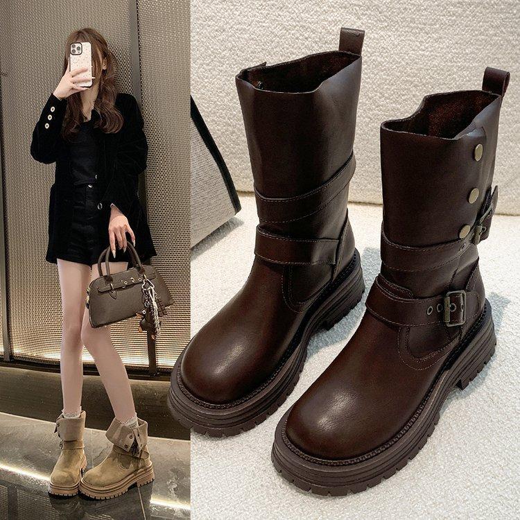 British Martin Boots Women's 2025 New Autumn Retro Women's Shoes Maillard Brown Boots Platform Black Short Boots