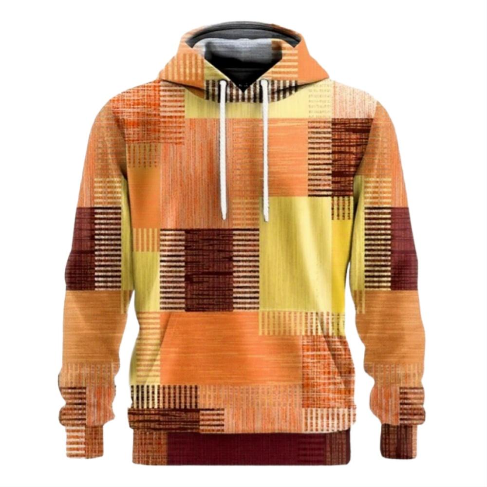 Retro Spliced Make Old Lattice Spring Autumn Men Hoodie 3D Print Long Sleeves Casual Hoodies Oversized Sweatshirts Pullover Tops