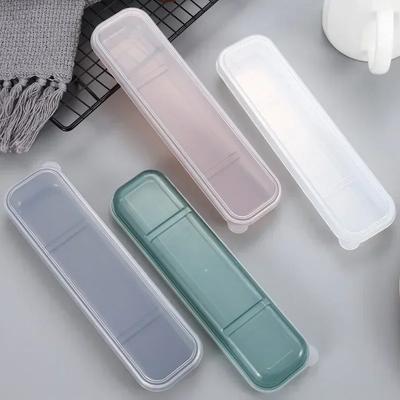 1PC Travel Outdoor Reusable Wheat Straw Tableware Box School Home Slot Design Practical Cutlery Transparent Cover 21*5.4*2.7cm