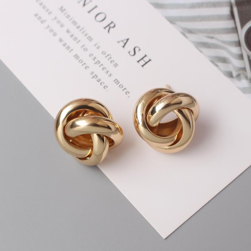

Rock Twisted Stud Earrings for Women European Statement Smooth Metal Knot Earring Minimalist Party Jewelry Wholesale Girl Gift