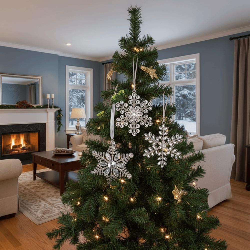 Metal Christmas Snowflake Pendant Super Shiny Hanging Christmas Tree Pendant Rhinestone Xmas Decorative Snowflake For Home