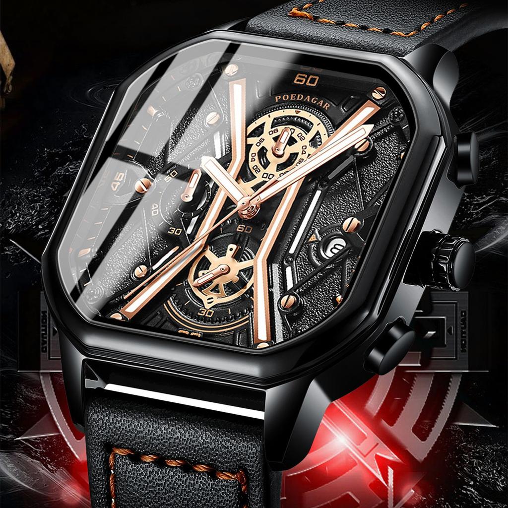 POEDAGAR Новые роскошные мужские часы TOP Brand с коробкой, многофункциональные светящиеся мужские кварцевые часы