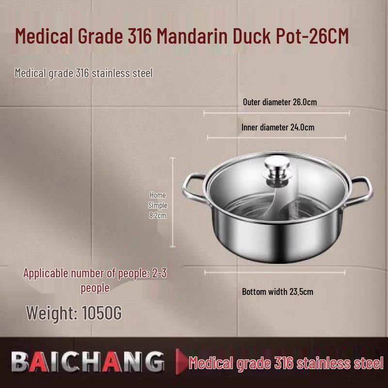 316 Stainless Steel Yin Yang Hot Pot with Induction Cooker Compatibility - Large Capacity Family Soup Pot