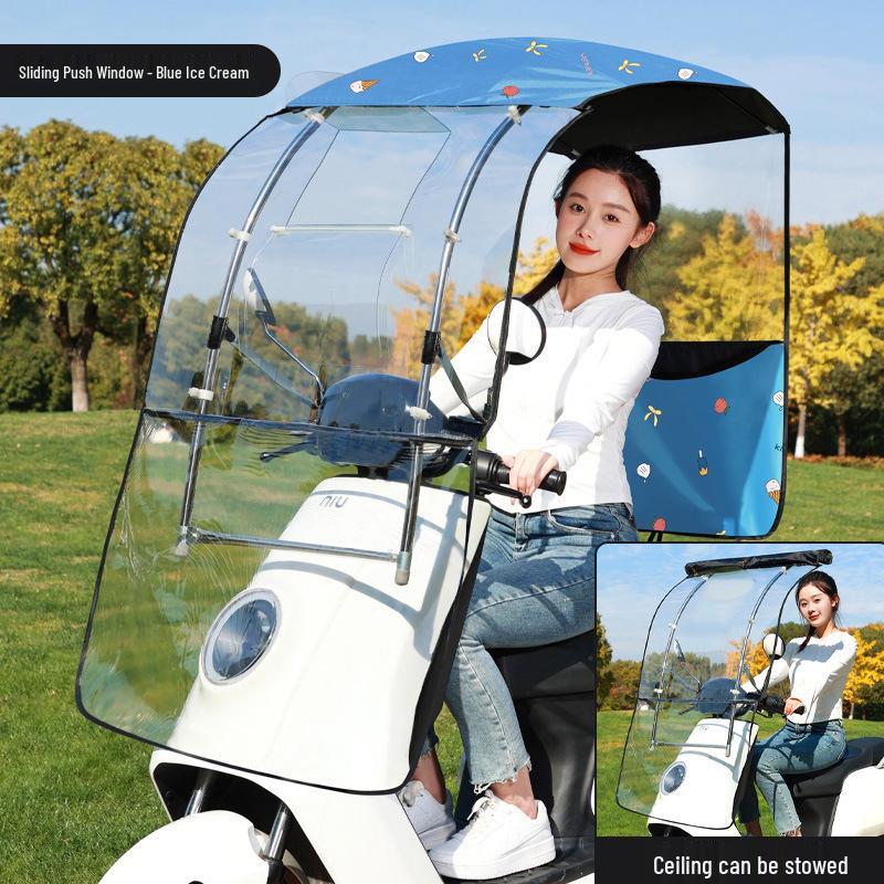Enhanced Electric Motorcycle Canopy: Rainproof, Removable, and Windproof Umbrella