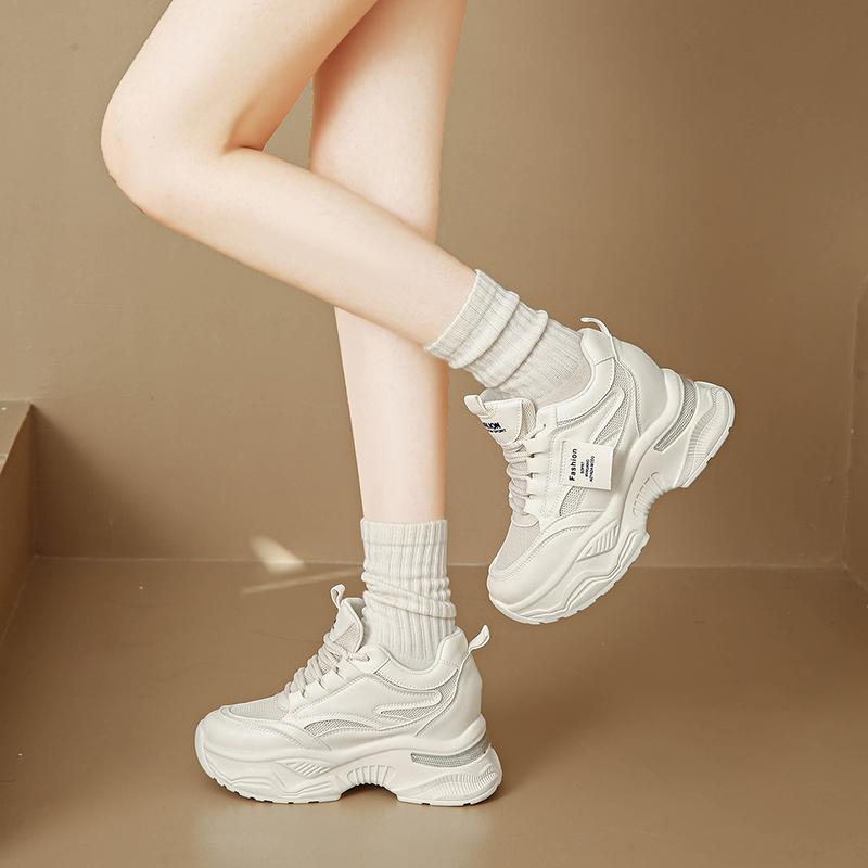 Fashion CRLAYDK Chunky Mid Top Sneakers for Women Height Incrase Wedge Air Cushion Casual Platform Tennis Walking Mesh Trainer Shoes