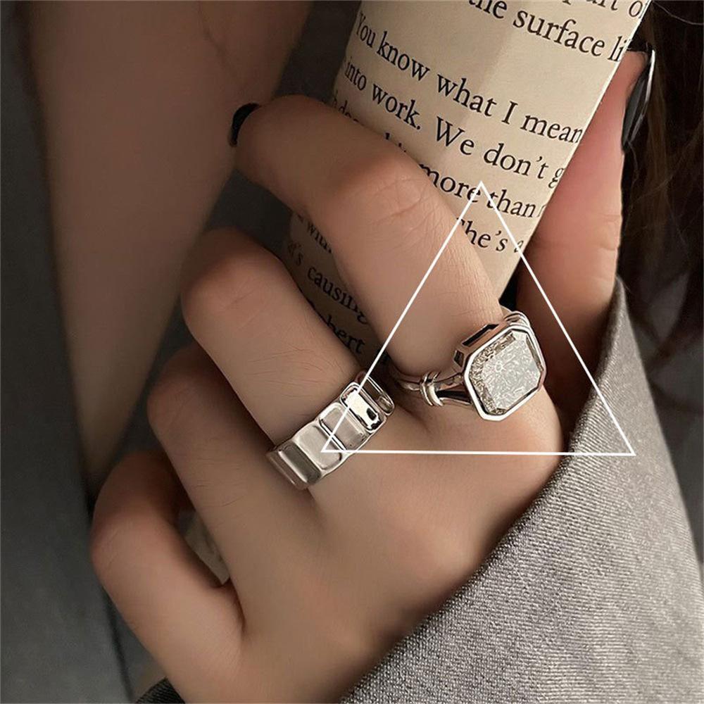 Ice crystal white tea square zircon ring personality ins cold wind open ring geometry