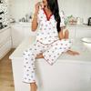 Spring and Autumn Women's Wide-Leg Print Pajama Set: Comfortable Short Sleeve Top and Long Pants for Indoor/Outdoor Wear.