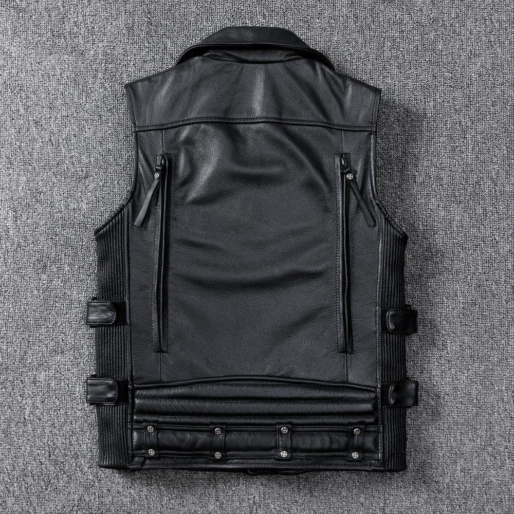 New Motorcycle Vest Top Layer Cowhide Genuine Leather Leather Jacket Men's Short Lapel Motorcycle Riding Suit