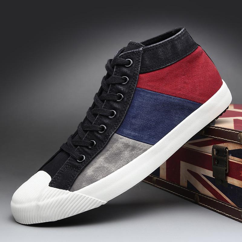 Men's High-top Canvas Shoes Trendy Mixed Colors Mens Casual Shoes Breathable Comfortable Men Sneakers Retro Style Male Shoes