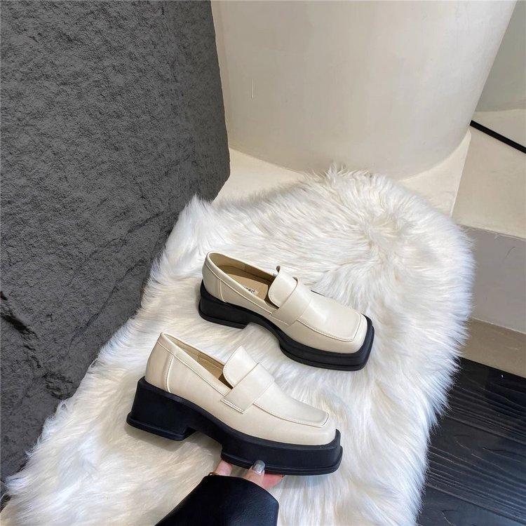 Retro Thick-soled Square-toe Women's Loafers Black British Style Versatile Spring Single Shoes Small Leather 2025