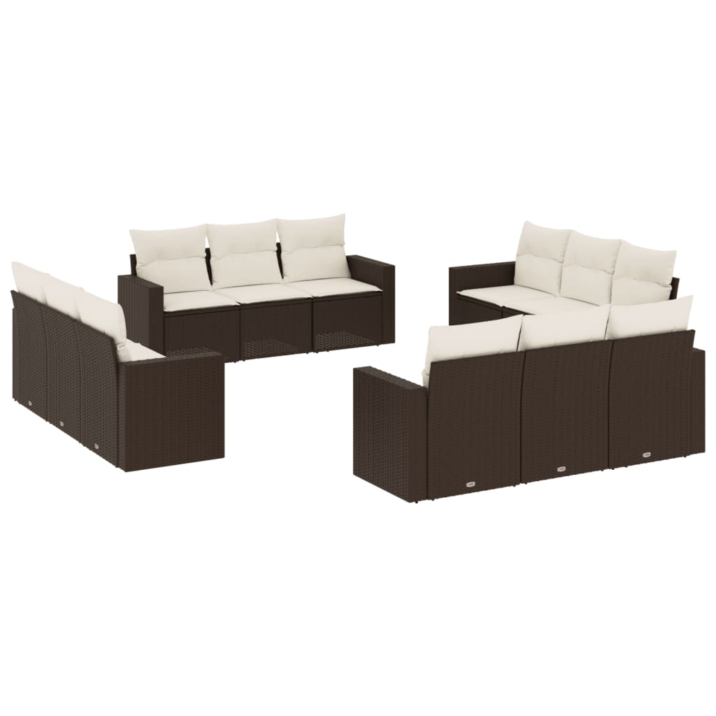 Vidaxl 12-Cz. Garden Furniture Set, With Cushions Brown Poly Rattan
