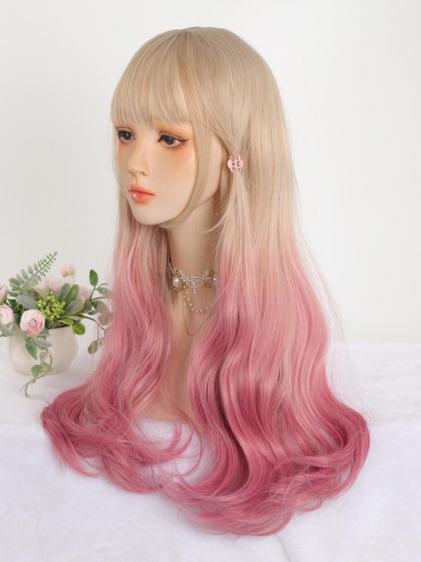 Синтетический длинный волнистый парик 26 дюймов Ombre Gold to Pink для женщин Косплей — фото 5