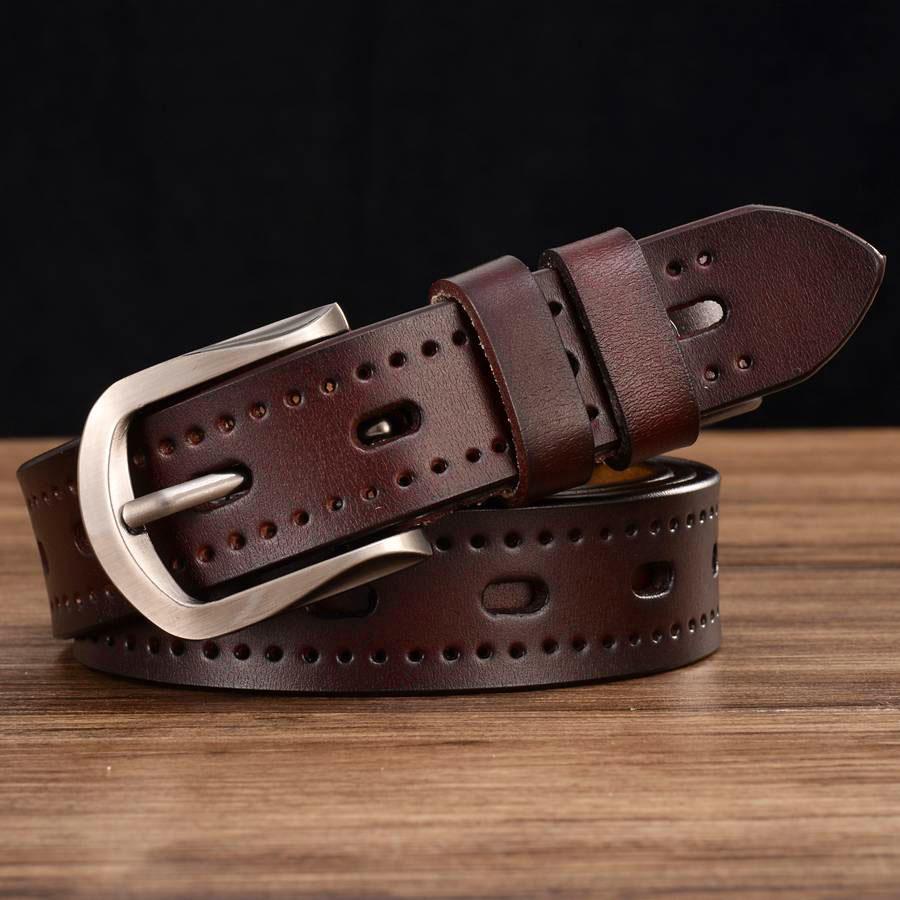 Women's Leather Belt Female Strap Waistband Hollow Out Belt Pin Buckle Length:95-110cm Black\Red\Coffee\Orange
