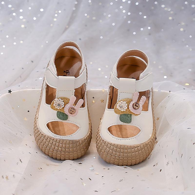 

Girls Sandals Toes Capped Cute Mushroom Rabbit Children Flat Shoes for Summer 2025 Summer New Children Beach Shoes Non-slip 22 бежевый
