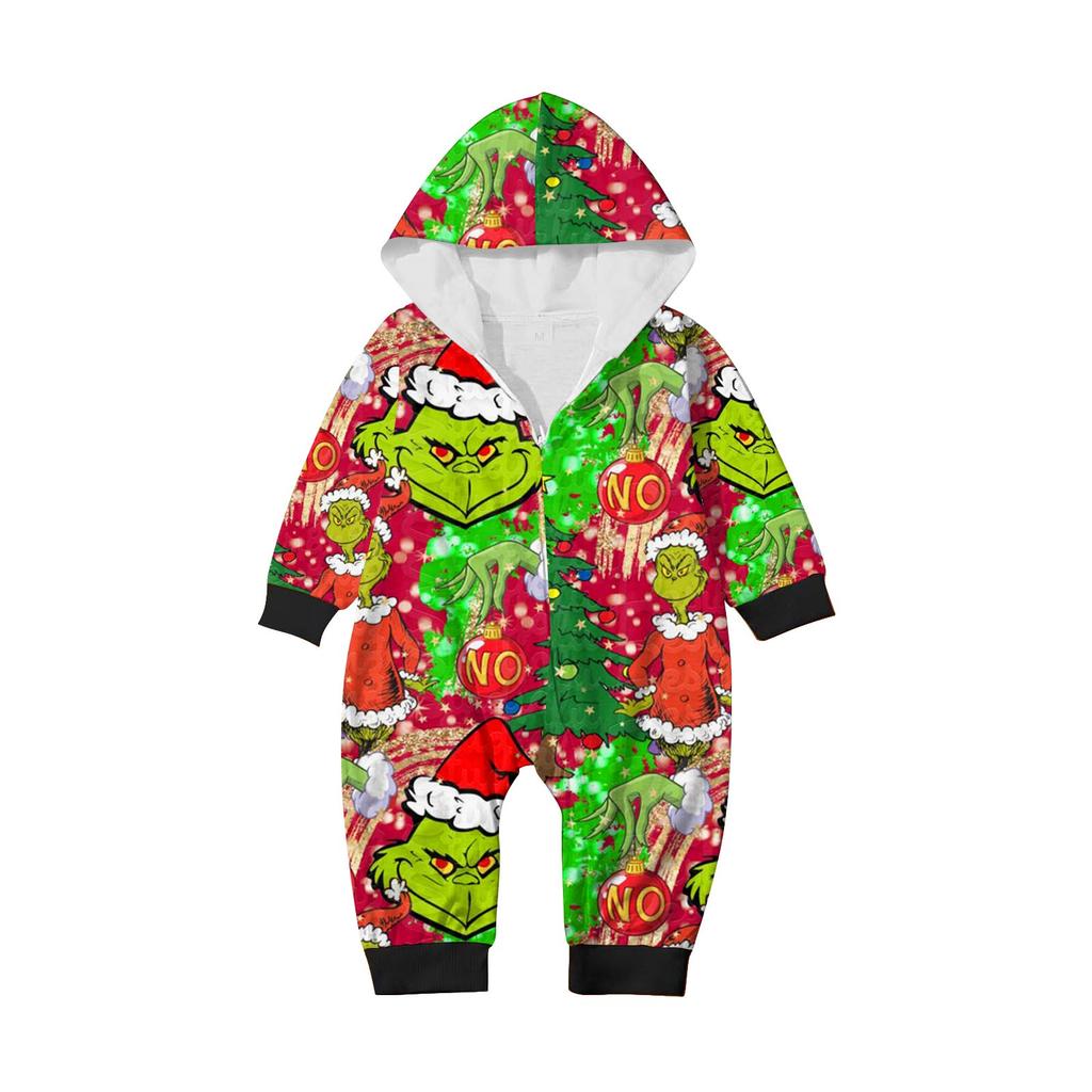 Rodzic-Świąteczny Nadruk Rodzic-Dziecko Kaptur Zapinany na Zamek Jednoczęściowy Domowy