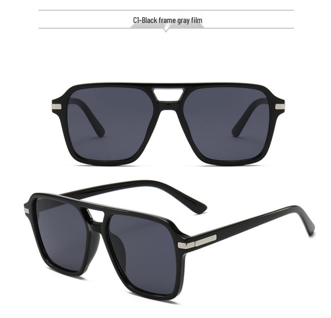 Classic European & American Unisex Sunglasses: Trendy Square Frame with Double Bridge