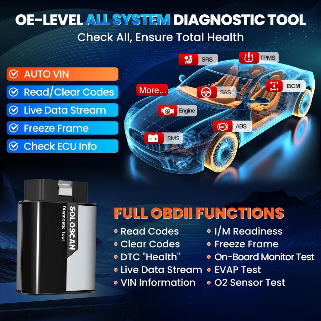 Outil de diagnostic OBD2 KINGBOLEN Soloscan pour Toyota/Lexus, Outil de diagnostic de voiture pour tous les systèmes, Codage ECU bidirectionnel, Mise à jour gratuite à vie