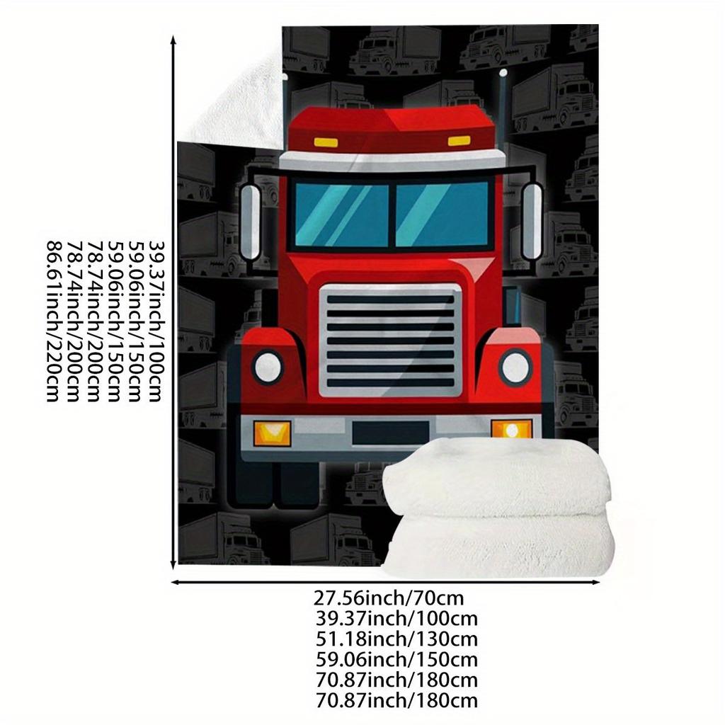 Red truck background pattern Flannel printed blanket suitable for all seasons suitable for living room office sofa and travel