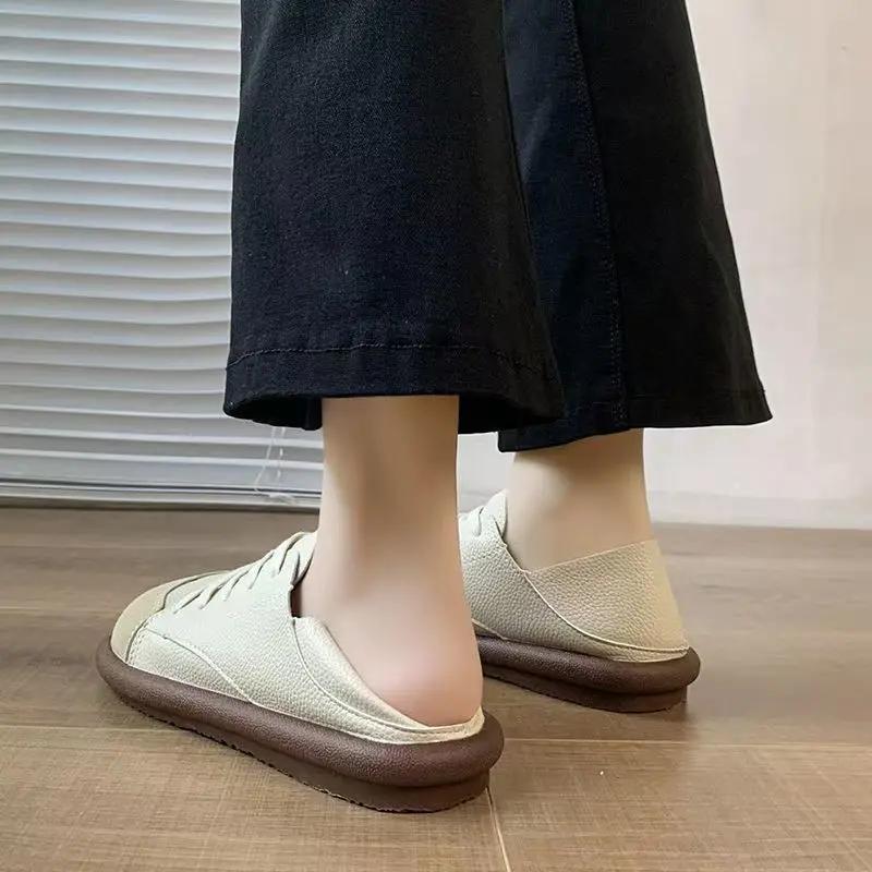 Sneakers Women Shoes Loafers Lace Up Leather Flat New Spring Ladies Casual Shoes Outdoor Travel and Walking Women Shoes