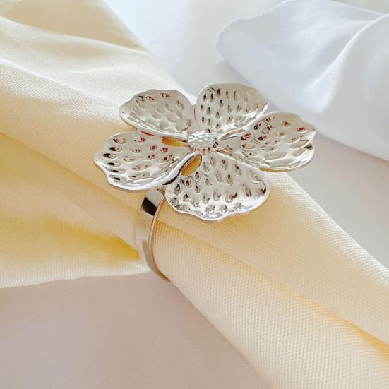 6 Pcs Flower Napkin Rings Metal Napkin Holders Silver Golden Flower Napkin Rings with Textured Petals for Dinner Table Wedding Party