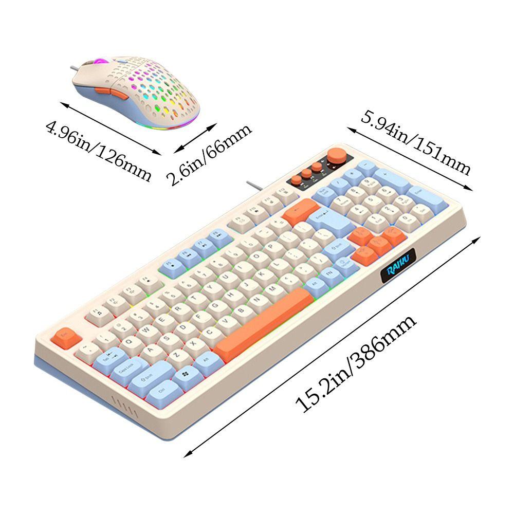 Backlight Keyboard Mouse Set 98 Key Layout Wired Keyboard New RAIKU T98 Keyboard  Office