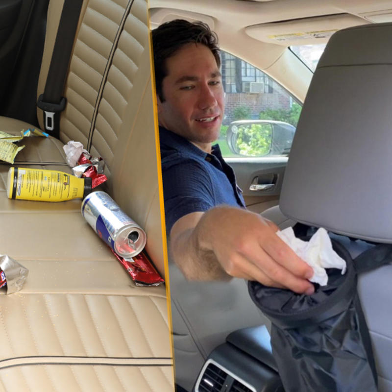 Black Multifunctional Car Mounted Suspended Garbage Bins Foldable Portable Storage Bag Vehicles Backrest Storage Bag