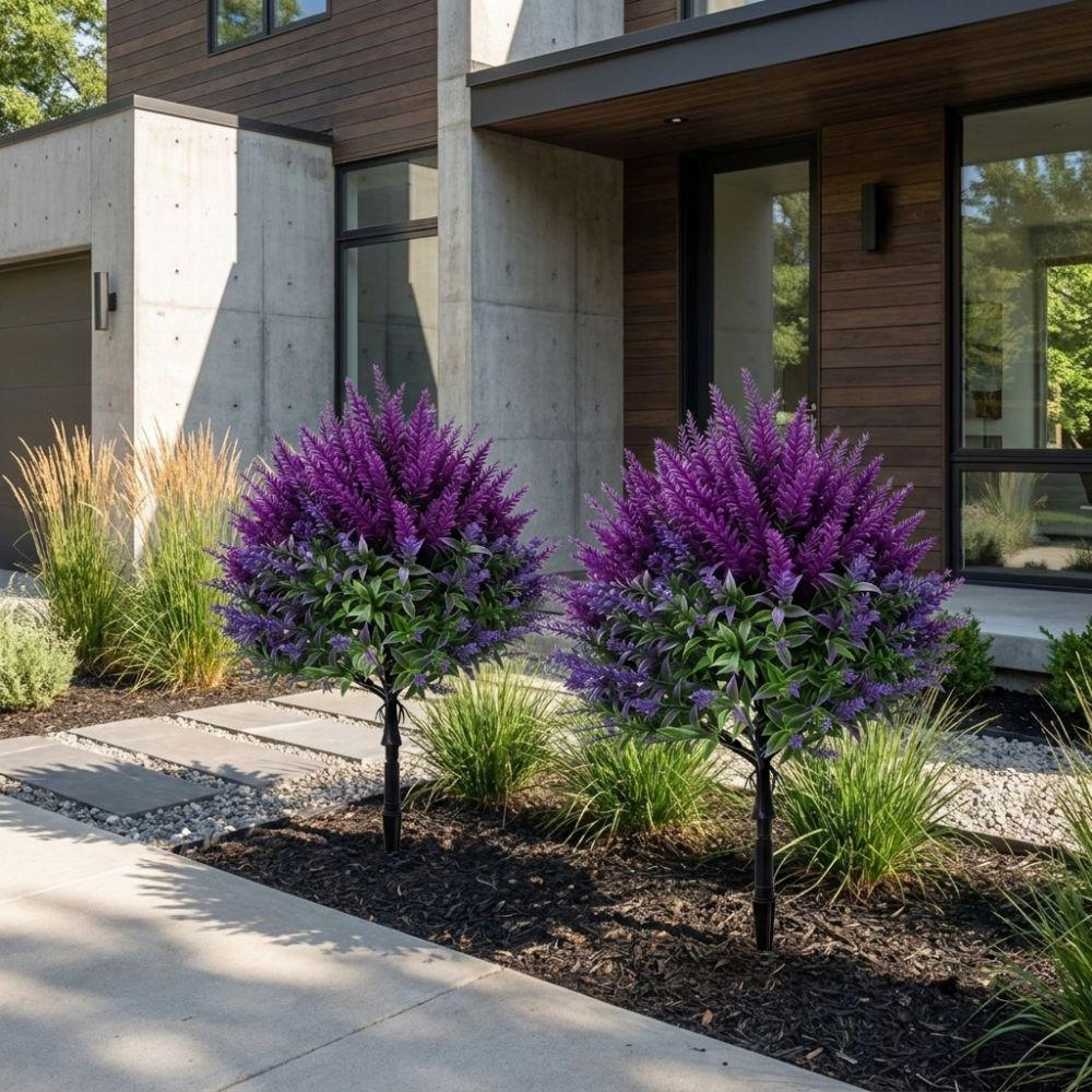 UV Resistant Artificial Spike Lavender Plants Fade Proof Plastic Faux Lavender Ground Stake Lifelike Realistic