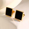 Black Square Stud Earrings for Men Boys,Casual Stainless Steel Earrings with Butterfly Earplugs,Stylish Jewelry Gifts
