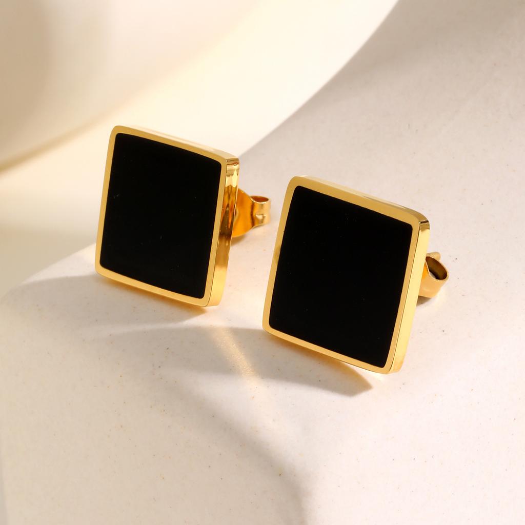 Black Square Stud Earrings for Men Boys,Casual Stainless Steel Earrings with Butterfly Earplugs,Stylish Jewelry Gifts