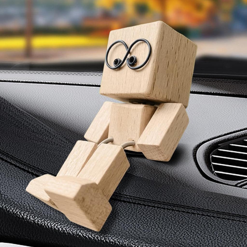 Wooden Man Figurine Shaking Feet Wooden Human Figure Funny Sculpture Dashboard Movable Ornament Car dashboard decoration doll