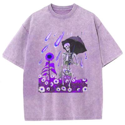 Rundhals-Pullover-T-Shirt Totenkopf-Print Top Street Hip-Hop-Stil Alter Neutraler Stil Kurzarm Sommer Übergroß