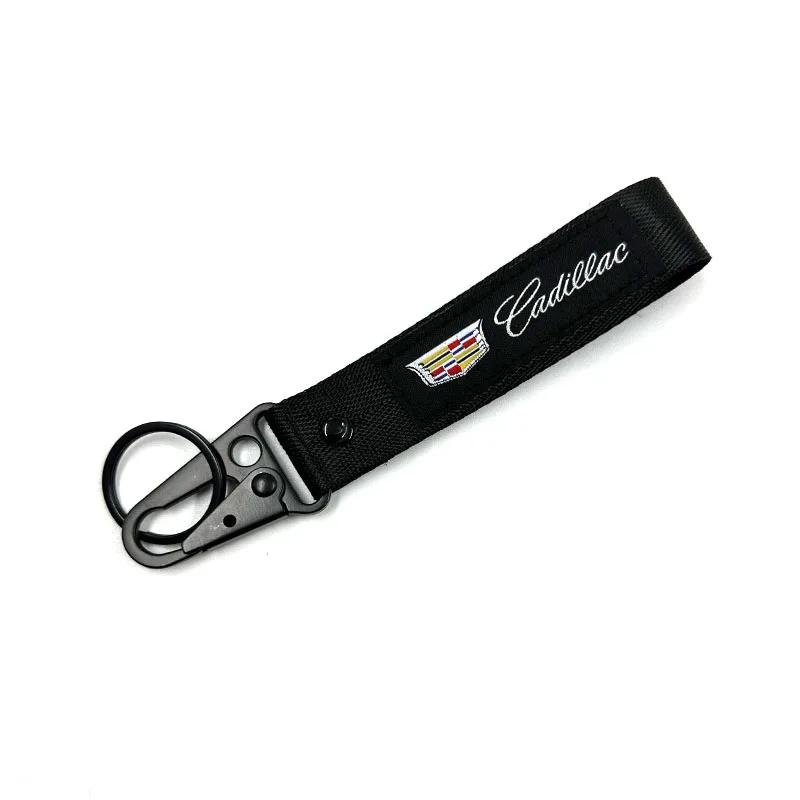 

For Cadillac Logo ATS BLS CT4 CT5 CT6 CTS SLR SLS SRX XT4 XT5 XT6 XTS Car Keychain Nylon Woven Keyring Short Lanyard Key Rings чёрный