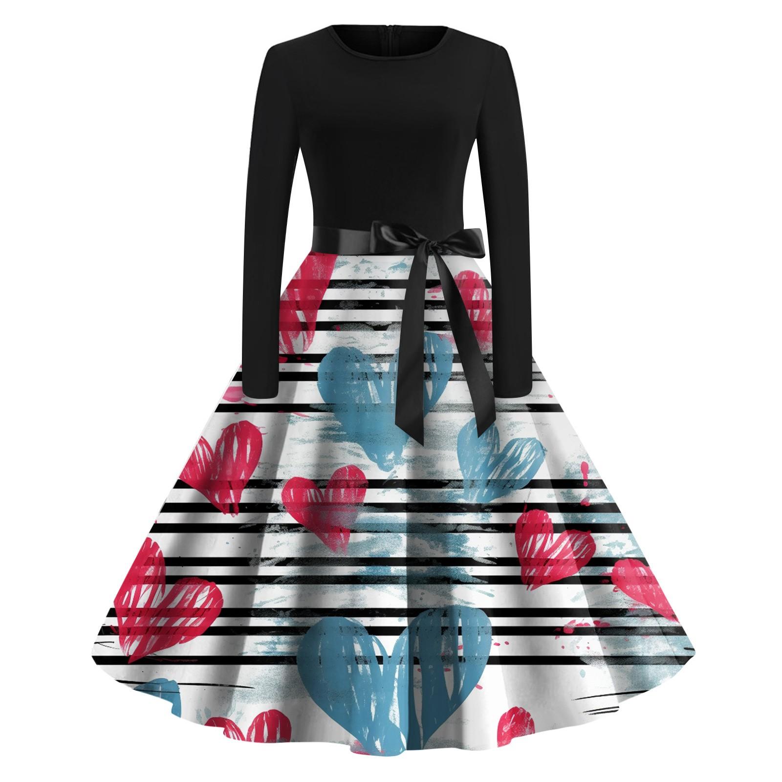 Женское винтажное классическое платье с длинным рукавом и принтом на День святого — фото 10