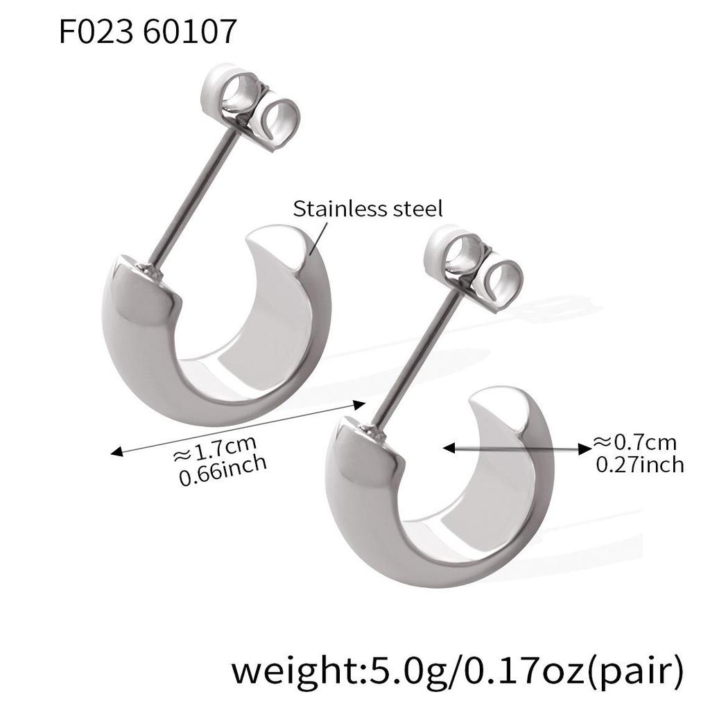 European C-Shaped Semi-Circular Earrings, 18K Gold-Plated Stainless Steel, Personalized Design for Women