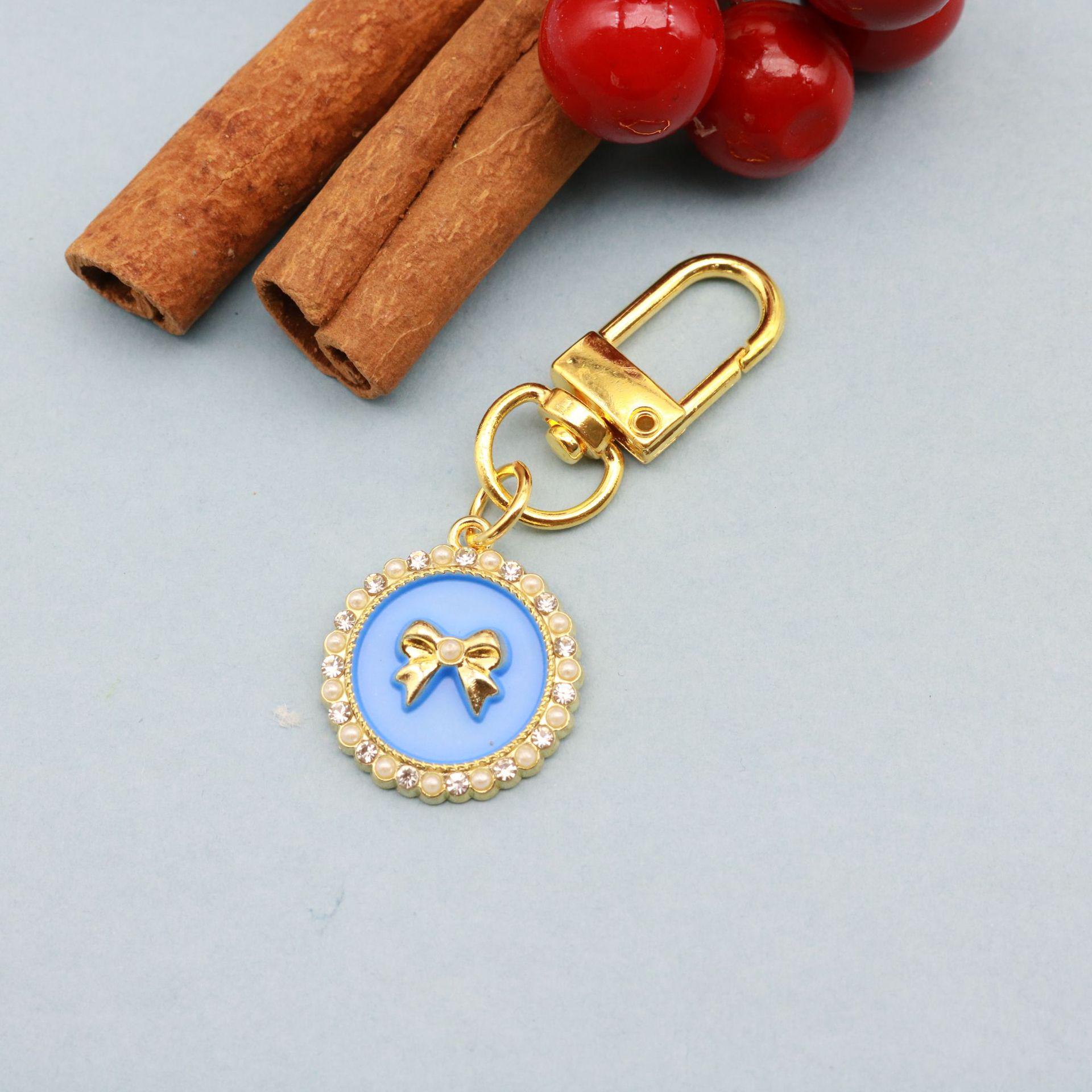 Drip Oil Heart Pearl Bow Knot Keychain Pendant