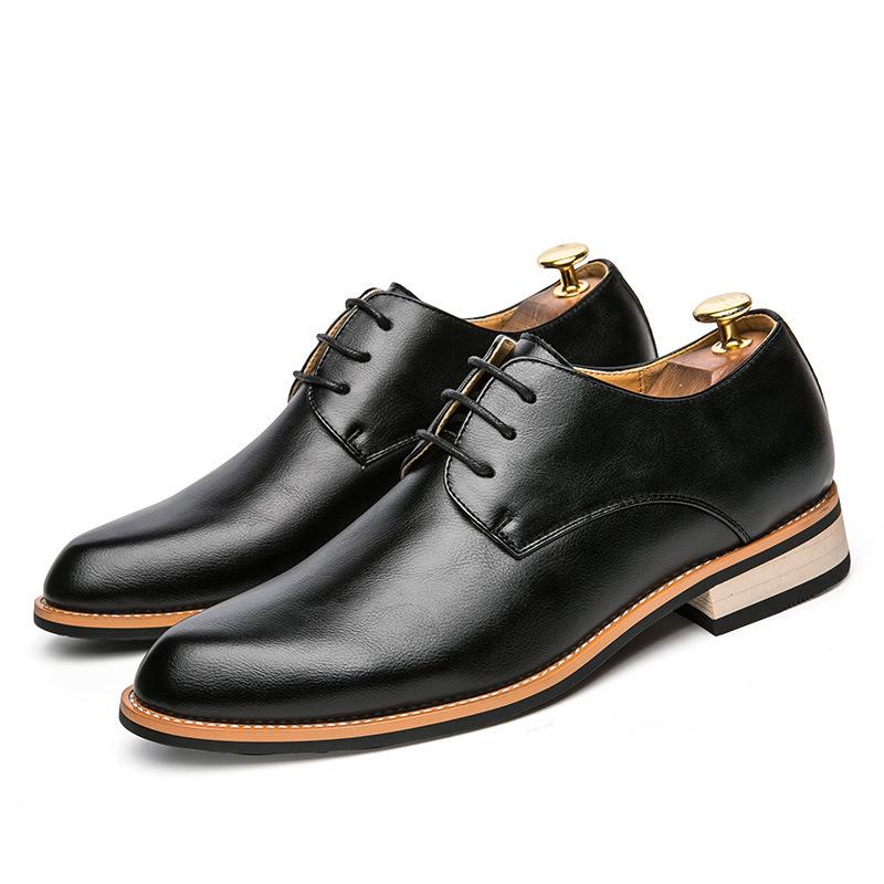 Set feet and pedal men's shoes youth trend lace-up low-top leather shoes British business casual small leather shoes