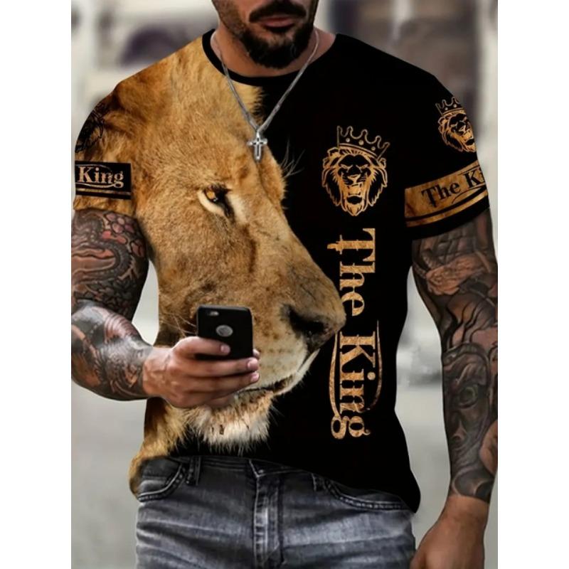 Stylish Tiger 3D Digital Pattern Print Men's Graphic T-shirts Causal Comfy Tees Short Sleeve Pullover Tops Men's Summer Outdoor