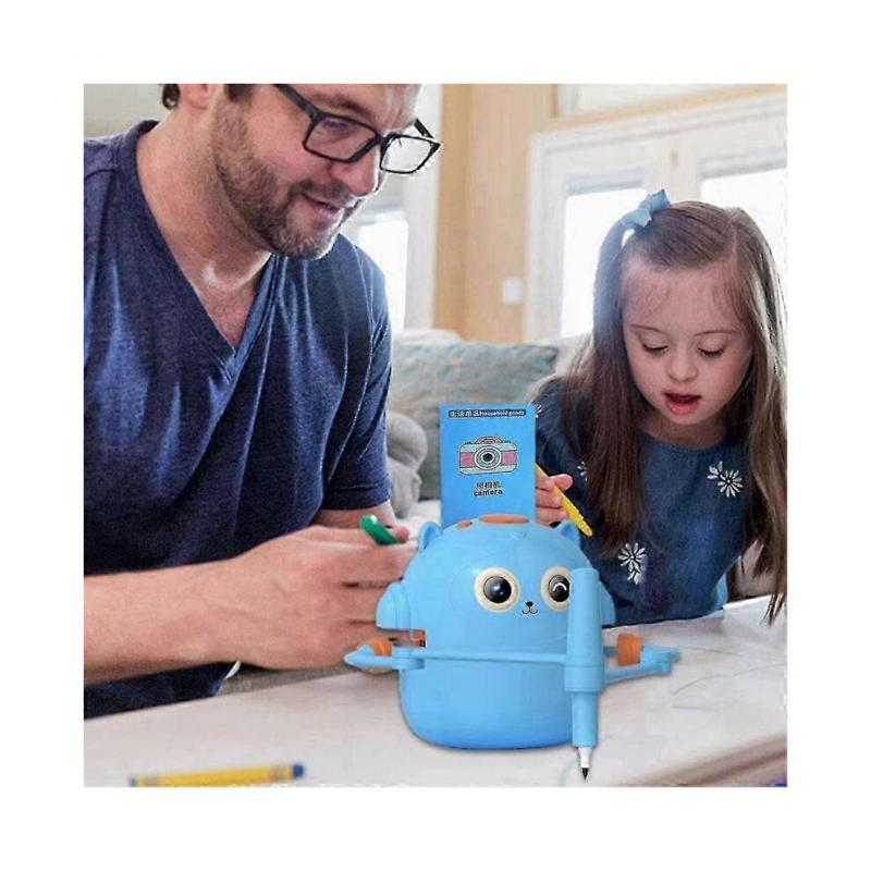 Interactive Educational Drawing Robot, 100 Drawing Cards,Intelligent Drawing Robot, Early Educational Drawing Robot Blue