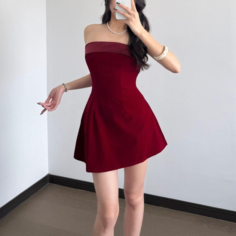 

Women s Velvet Strapless Mini Dress A-Line Party Cocktail Dress S червоний