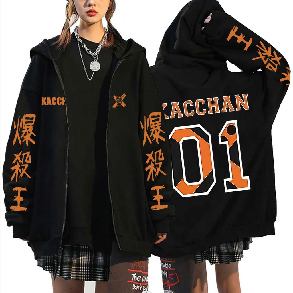 Felpa con zip Anime My Hero Academia Bakugou Katsuki Uomo Donna Cartone Animato Cosplay Felpe con Zip Maschile Casual Retro Giacca Oversize