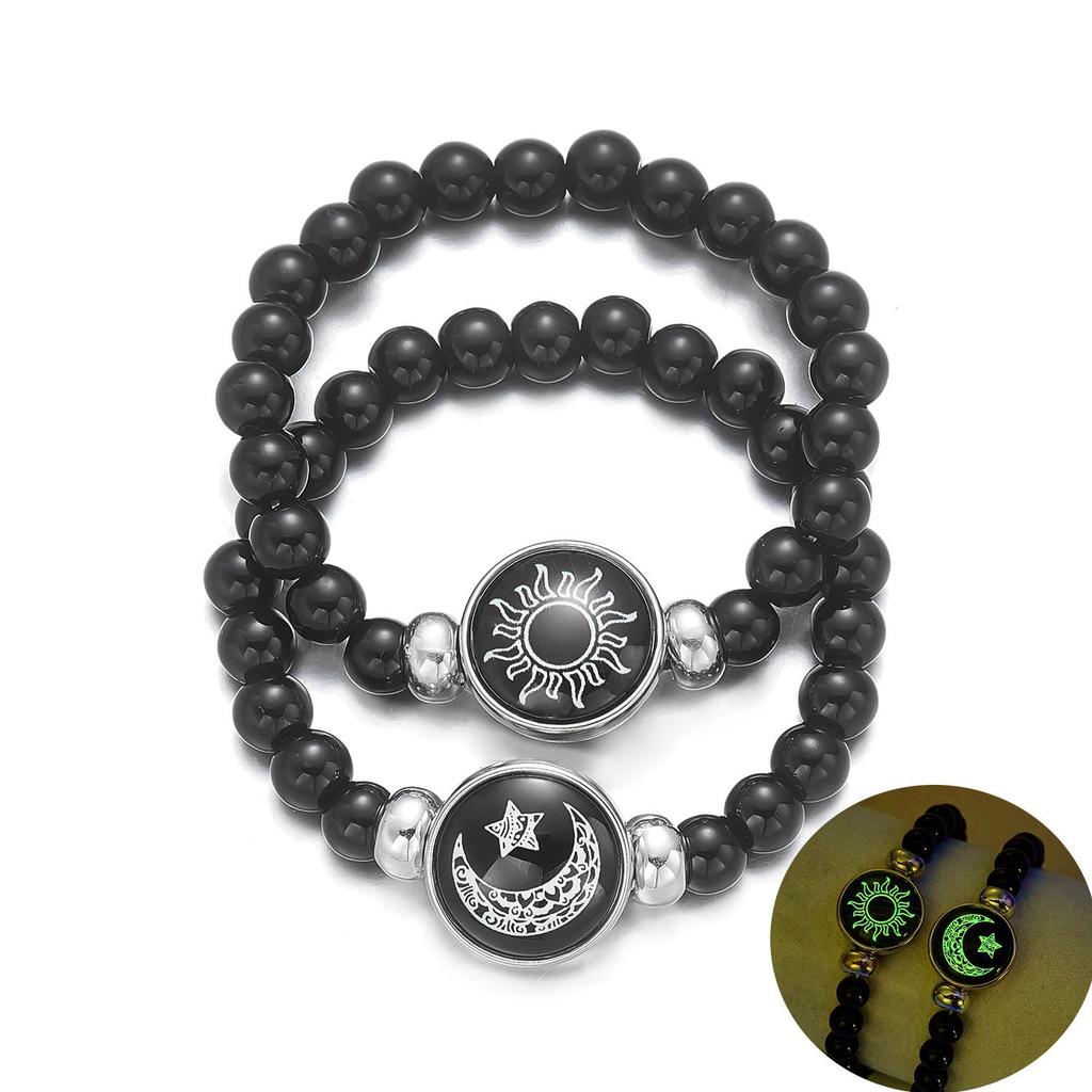 Sun & Moon Stainless Steel Luminous Couple Bracelet, Woven Friendship Rope for Valentine's Day