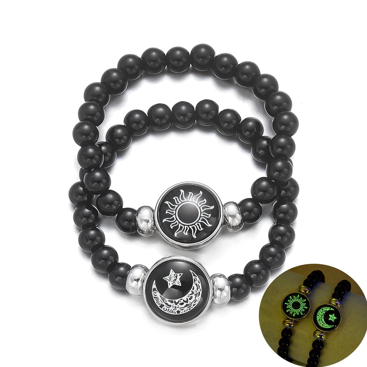 

Браслет для пари з нержавіючої сталі «Сонце та Місяць», Світний, Плетений шнурок дружби на День святого Валентина