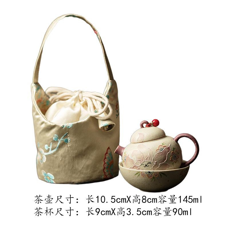 

Hand-painted Nine-tailed Fox Travel Tea Set Kit Elegant 1 Pot 1 Cups Tea Maker Organizer Portable Camping Stock Bags Ornaments