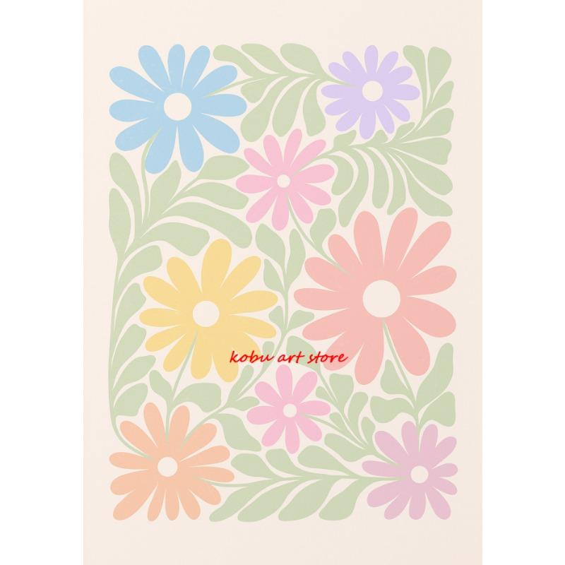 Abstract Danish Pastel Floral Illustration Boho Flower Poster and Print Canvas Painting Wall Art Picture for Living Room Decor