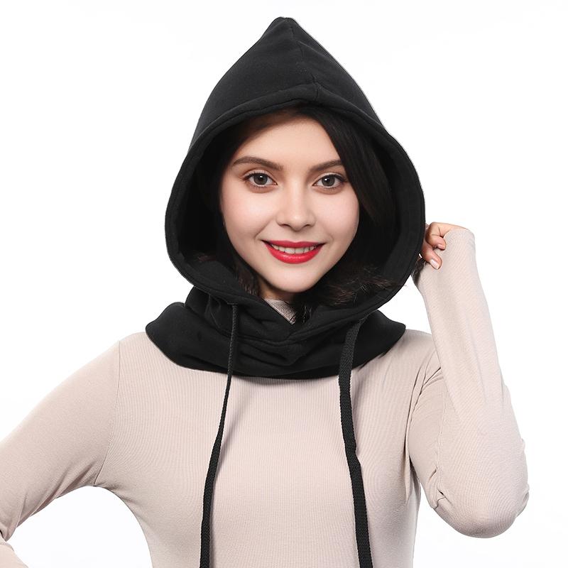 

Women Winter Hooded Beanie Hat Thick Warm Cotton Ear Face Cover Cap Warm Fake Neck Collar Windproof Balaclava Beanie Solid Color One Size чёрный