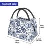 Niebiesko-biała izolowana torba na lunch w stylu vintage paisley dla kobiet, szczelna, z wzorem kwiatów, chłodząca, termiczna torba na lunch