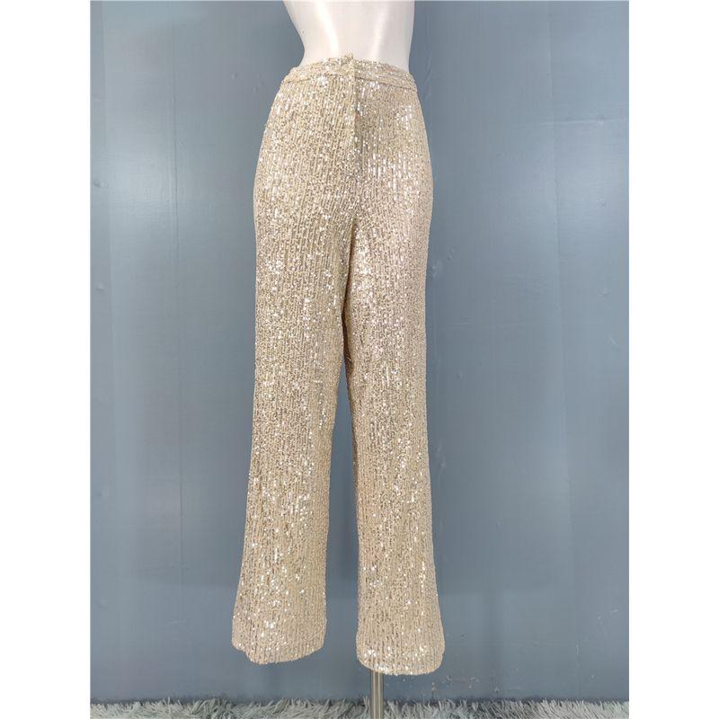 

Экспорт Одиночная Аура Высокая Посадка Уличные Крутые Блестящие Брюки С Пайетками Свободного Кроя Легче всего Сочетать Высокий Холод Богиня Вечеринка Брюки Женские Champagne M