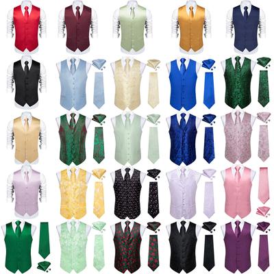 Mens Waistcoat Wine Red Paisley Suit Vest Bow Tie Hanky Cufflinks Set Wedding